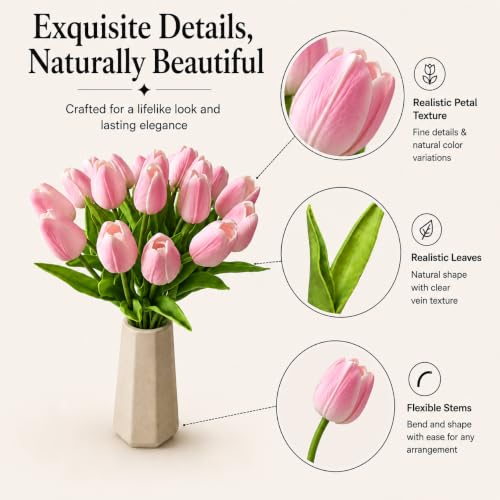 Image of Mandy's 20pcs Artificial Peach Pink Tulips