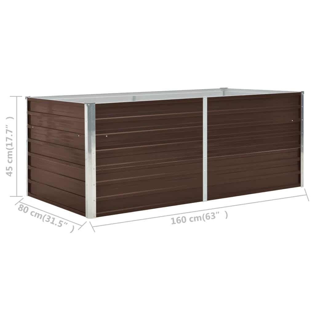 vidaXL Letto di Coltura Rialzato Cura Piante Orto da Balcone Bordo Arrotondato Elegante Fiori Vaso Fioriera 160x80x45 cm in Acciaio Zincato Marrone