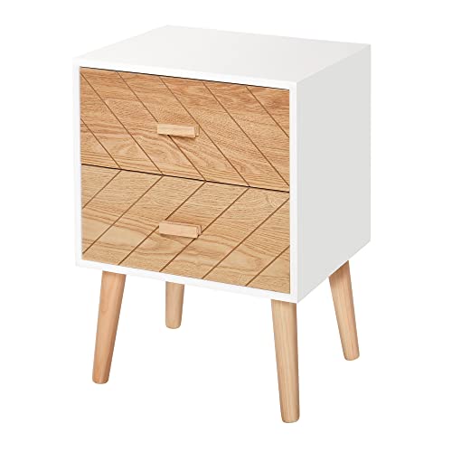 HOMCOM Table de Chevet Chiffonnier Commode Meuble de Rangement avec 2 tiroirs Scandinave 40L x 30l x 56H cm en Bois