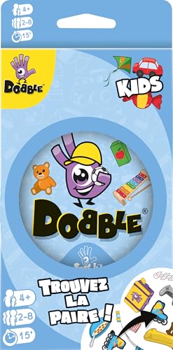 Asmodee - DOBBLE Kids - Jeu de Cartes pour Enfants dès 4 Ans - Jeu de Rapidité à Jouer en Famillle - Jeu de Société - Boite Métal pour Voyage - 2 à 8 Joueurs - 15 Min - en Français - Zygomatic