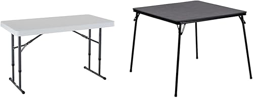 Lifetime 80160 Mesa de utilidad plegable de altura comercial, 4 pies, granito blanco y muebles flash Madelyn mesa plegable para tarjetas, mesa de