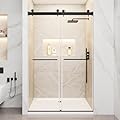 AONLEE Frameless Double Sliding Shower Door, Glass, Matte Black, Modern, 44-48" W x 76" H, DIY Installation, Rectangular, 132.28 Pounds, Professional Installation Recommended