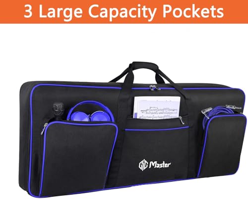 Image of GIG Master Heavy Padded Keyboard Bag /Cover /Case for Yamaha PSR-F50, F51, F52, E253, E263, E273, E283, 61 Keys Keyboard with Dust Cover & Double Pocket(Black & Blue)