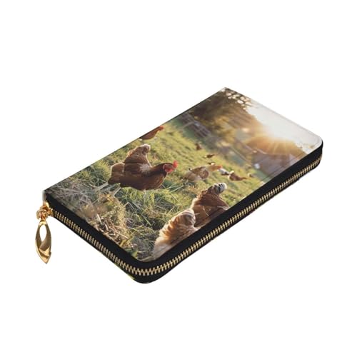 Chickens and Farm Printed Long Wallet for Women Men Cute PU Leather Wallet with Coin Purse and Credit Card Holder3