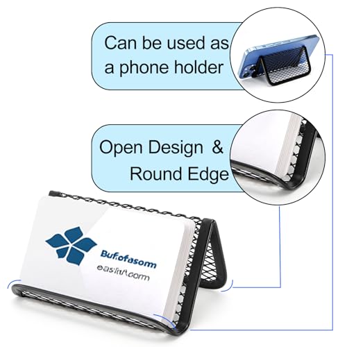 Suwimut 12 Pack Business Card Holder for Desk, Metal Mesh Business Card Stand Desktop Display Rack, Black Business Card Organizer Holds up to 50 Name Cards for Office