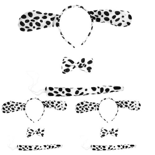 VALICLUD 3 sets Dalmatian Dog Ears Headbands Bow Ties Tails Halloween Costume Accessories Kids Adults Cosplay Carnival Parties Fancy Dress Events