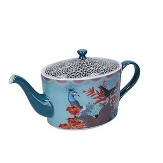 Mikasa x Sarah Arnett Théière, Théière en porcelaine avec couvercle, imprimé tropical pour les réceptions, 11L - Emballage cadeau et lavable au lave-vaisselle