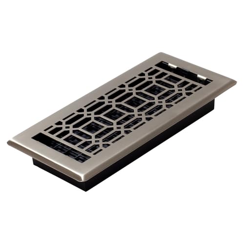 Decor Grates 4x10 New Gothic Floor Register Vent Cover, Brushed Nickel | Fits 4"x10" Floor Duct Opening; Easy Drop-In Install; Adjustable Airflow Control; Durable Steel Top; Rust-Proof Damper Box