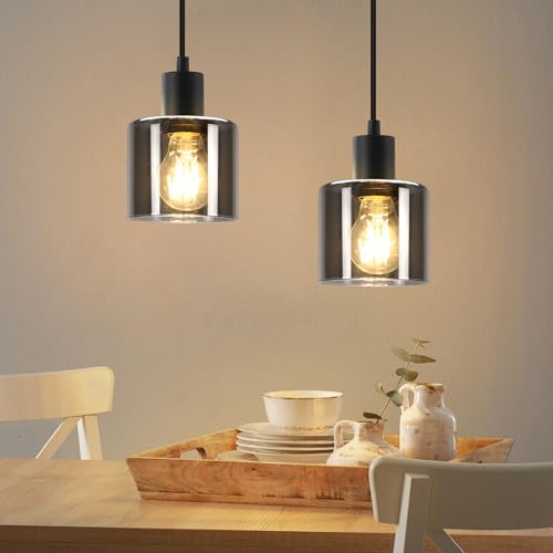 ZMH 2ER Pendelleuchte Esstisch Hängelampe Vintage - Retro Glas Hängeleuchte E27 Fassung 1 Flammig Esstischlampe Industrial Style Schwarz Pendellampe für Wohnzimmer Schlafzimmer Esszimmer Küche Hotel