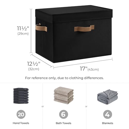 Image of StorageWorks Fabric Storage Bins with Lid, Decorative Storage Boxes for Shelves, Stackable Closet Organizer Basket with Handles, Jumbo, Black, 2-Pack