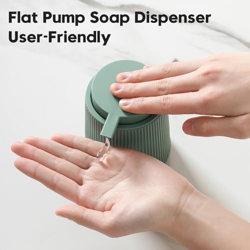 Image of YAUKPH Striped Liquid Hand Soap Dispenser with Leak-Proof Pump for Bathroom and Kitchen Countertop 11oz Sage Green