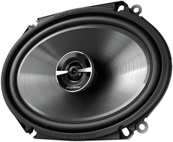 Angled view of a single Pioneer TS-G680 speaker, showing the mounting points and the speaker's profile.