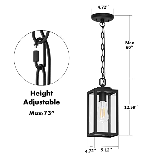 Aoceley Modern Outdoor Pendant Light, 1-Light Outdoor Hanging Lantern Light, Matte Black Aluminum With Clear Glass, Exterior Pendant Lighting Fixture For Porch, Yard, Gazebo #TOP5