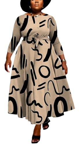 Image of BFFBABY Women's Wrap V Neck Plus Size Maxi Dresses 3 /4 Sleeves Chain Floral Printed Swing Dress with Belt