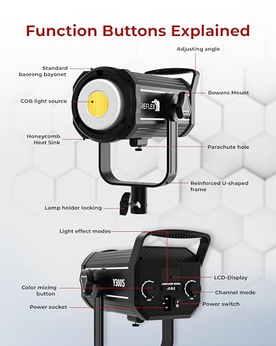Image of Reflex Camera Professional 300W Dimmable Bi-Color Bowens LED COB Studio Light 3200K-5600K Adjustable, Portable, Warm to Daylight Adjustment, U Bracket with 360 Degree Movement Continuous Light