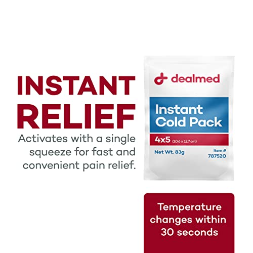 Dealmed Instant Cold Pack – Pack of 3, 4\" x 5\" Disposable Cold Packs for Injuries, Swelling, Sprains, Muscle Soreness and More, No Refrigeration Single Squeeze Activation