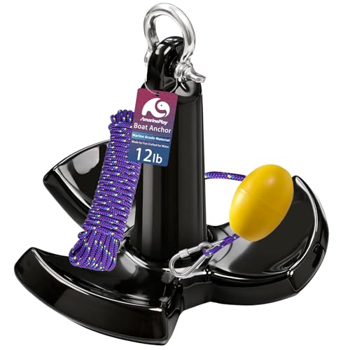 River Anchor Boat Anchor for Pontoon Fishing Kayak Jon Bass Boat,8/10/12lbs Marine Mushroom-Shape River Anchor for Boat Anti-Drift,Marine-Grade Scratch&Rust-Proof PVC Coated Heavy-Duty Cast Iron