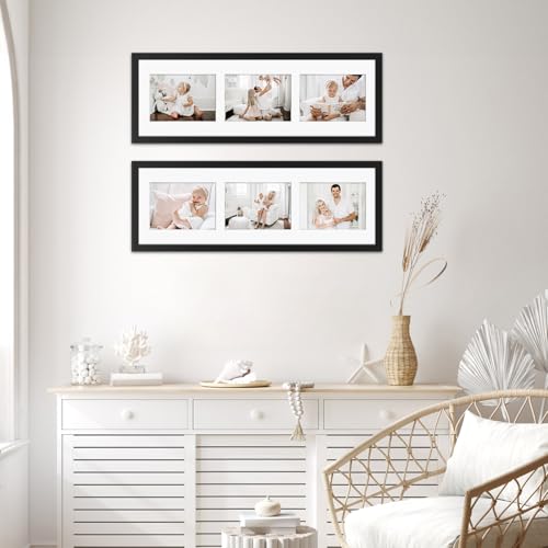 Giftgarden 5x7 Collage Picture Frame 3 Openings Horizontal, Textured Metal 8x24 Frame Matted to Three 5x7 Photos with Mat, Wall Display, Black - Thumbnail 2