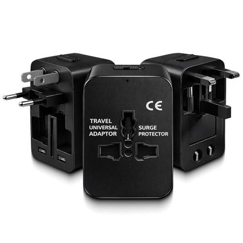 Image of UNIGEN Universal Travel Adapter with Multiple Plug Pins | Worldwide Charger Adaptor Plug for US, UK, EU, AUS with Surge Protection | All-in-One International Power Converter - Black