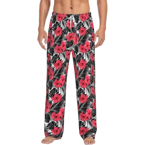 Pantalon de pyjama pour homme imprimé hibiscus rouge en coton doux