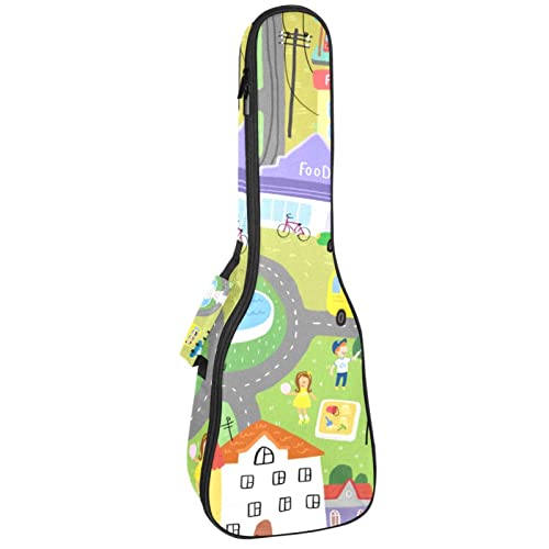 Sac pour ukulélé ténor matelassé et étanche motif carte de la ville pour musiciens