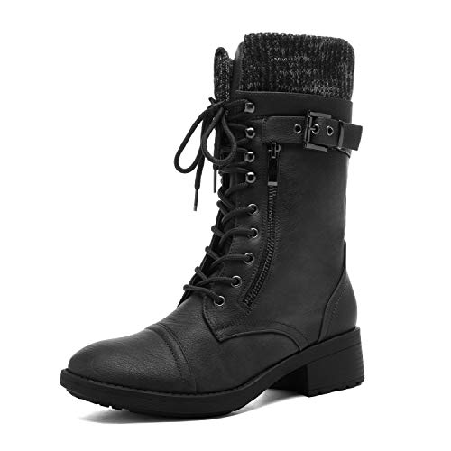 DREAM PAIRS Women’s Winter Lace up Mid Calf Combat Riding Military Boots
