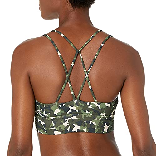 Core 10 Women's Spectrum Strappy Longline Plunge Yoga Sports Bra, Green/Pink, Camo Print, Small #TOP1