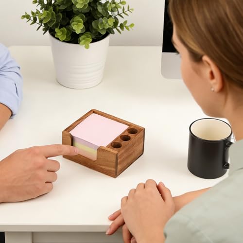 Organizador de escritorio antideslizante en madera ideal para notas de oficina de 3 x 3