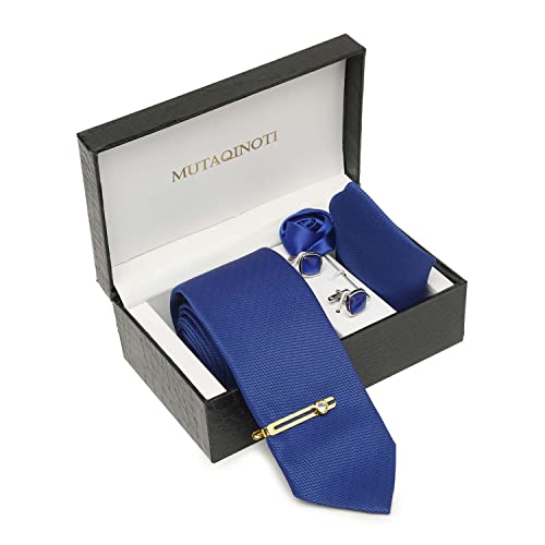 Image of MUTAQINOTI Mens Woven Premium Silk Necktie Suit Accessories Set With Pocket Square Cufflinks Brooch Golden Tie Pin (TEGP2)