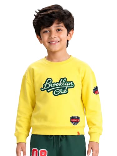 Image of KiddoPanti Boys Solid Round Neck Full Sleeve Fleece Sweatshirt | 60% Cotton 40% Polyester | Soft Warm Winter Pullover | Ribbed Cuffs & Hem | Casual Winter Sweatshirt for Kids