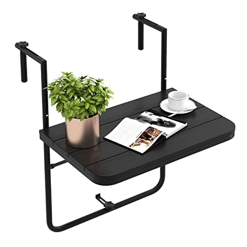 FANTASK Balkonhängetisch zum Einhängen, klappbarer Balkontisch mit 3-stufig Verstellbarer Höhe, Klapptisch Hängetisch wetterfest, für Balkongeländer, 60 x 40 cm, Schwarz
