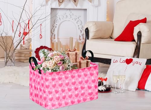 Image of MAIZMZ Girls Storage Basket Heart Print Storage Cube for Women, Closet Shelf Organizer Bins Empty Gift Basket with Handles Girls Nursery hamper Kids Toys Books Box Room Deco
