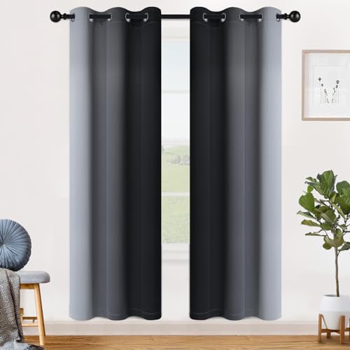 Image of SimpleHome Ombre Room Darkening Curtains for Bedroom, Gradient Black to Grey White Light Blocking Thermal Insulated Grommet Window Curtain /Drapes for Living Room,2 Panels, 42x72 inches Length