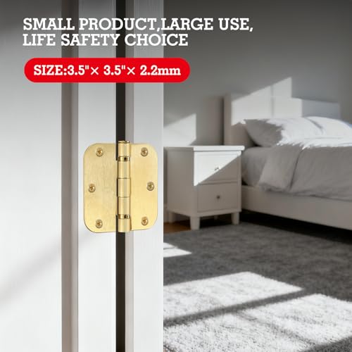 Image of 6 Pack Satin Brushed Brass Door Hinges 3-1 /2 inch x 3.5 Inch 5 /8 inchRadius Integral Ball Bearing Door Hinge No Squeak Enduring Mute Standard Hinges for Interior Doors Bed Room RV Home Decor House Essentials