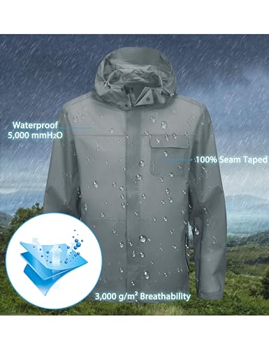 Image of Little Donkey Andy Men's Waterproof Rain Jacket Coat, Lightweight Raincoat Windbreaker with Hood for Golf Hiking, UPF 30