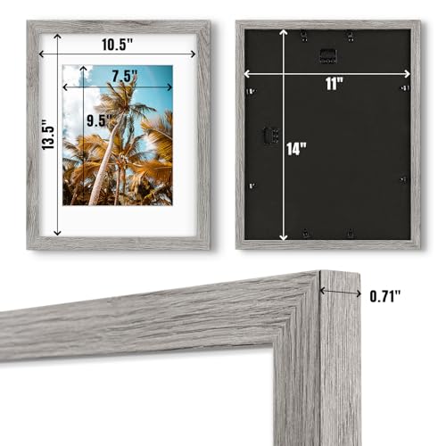 Image of Frametory, 11x14 Picture Frame with Mat for 8x10 Picture- - High Definition Glass Wide Molding - Preinstalled Wall Mounting Hardware (Gray, 2 Pack)