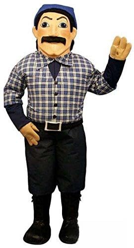 SPOTSOUND Human Mascot US con bigote negro vestido con una camisa a cuadros