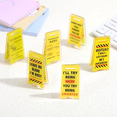 6 Pack Caution Overstimulated Desk Sign Funny Desk Plaque Work for Coworker Gifts Funny Sticky Note Holder Mini Desk Sign Decor for Office Gifts Boss Humorous Work Forecast Desks Warning Sign