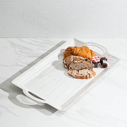 Image of Zak Designs Melamine Serving Tray with Handles, 21 inches, French Country House (Oyster White)