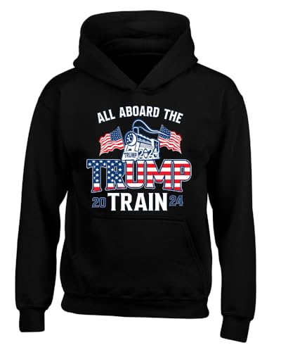 Wild Bobby All Aboard The 2024 Train Political Youth Hooded Sweatshirt, Black, X-Large