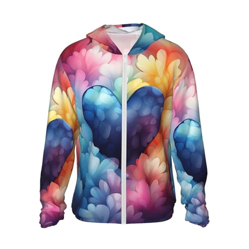 UPF 50+ Sun Protection Hoodie Long Sleeve Blue Love Heart Sun Shirt Rash Guard Fishing Shirts for Men