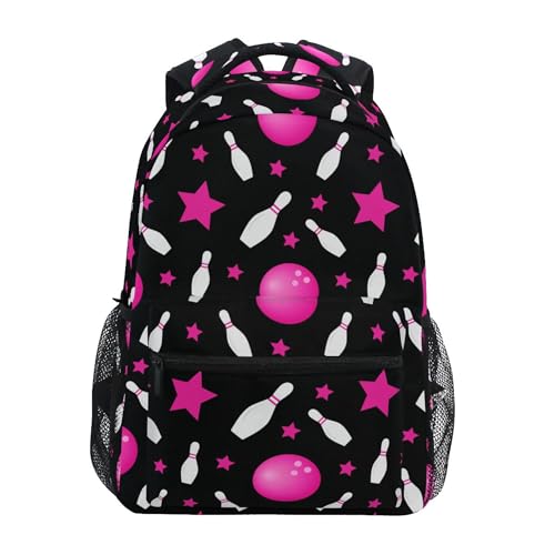 Fisyme Bowling Pinks Stars Laptop Backpack Bag Bookbag Casual Hiking Travel Computer Notebooks Daypacks