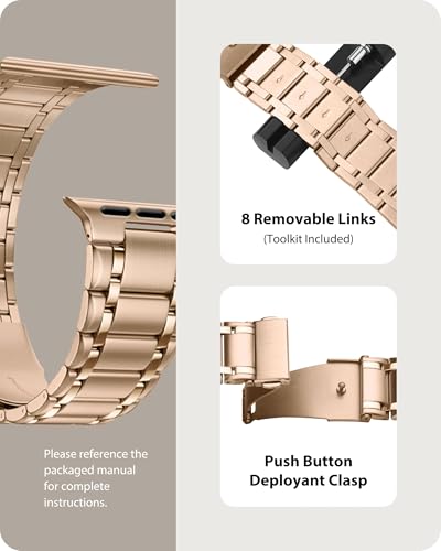 Image of Fullmosa Metal Bands with Case [Watch NOT Included] Compatible with Apple Watch Strap 46mm (Series 10 /11), Steel Apple Watch Band for iWatch Series 10 11,46mm（S11 /10,Rose Gold