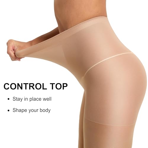 Image of CozyWow 40D Sheer Tights for Women, Durable Control Top Pantyhose, High Waist Stockings with Reinforced Toe