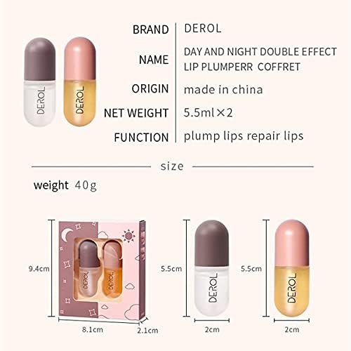 2 Pcs Natural Lip Plumper Gloss, Lip Plumper pro, Lips Enhancer- Day & Night Moisturizing Repair Lip Gloss Set, Clear Lip Glosses, Makes your Lips Fuller