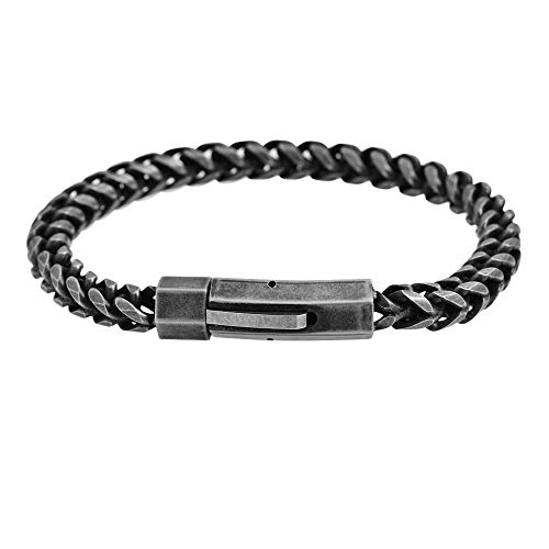 Geoffrey Beene Men's Stainless Steel 6mm Franco Link Chain Bracelet (Black)