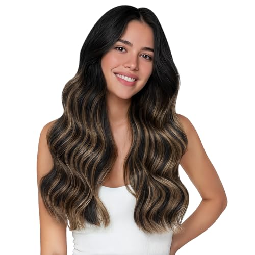 Image of WENNALIFE Invisi Edge Clip in Hair Extensions Real Human Hair, 20 Inch 150g 7pcs Balayage Natural Black to Chestnut Brown Seamless Clip in Extensions Remy Hair Clip Ins Invisible PU Skin Weft Straight