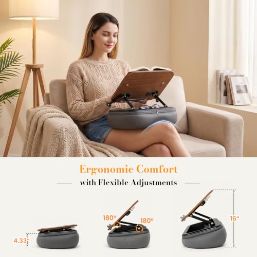 Rimkoo 3-in-1 Lap Desk for 15.6" Laptop, Reading Book & Tablet, Elevated Pillow Stand with Storage & Dark Wood Panel, Adjustable Multi-Angle Beanbag Holder for Bed, Couch & Sofa by Rmikoo - Used condition - Image 2
