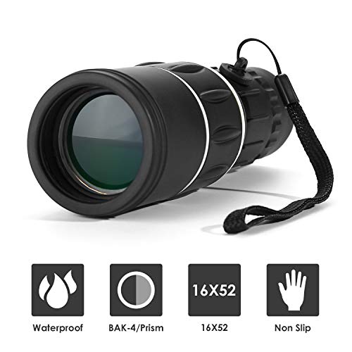 Telescopio monocular de 16x52, doble enfoque, resistente al agua, con zoom óptico de gran aumento, con trípode para observación de aves al aire libre, caza, senderismo