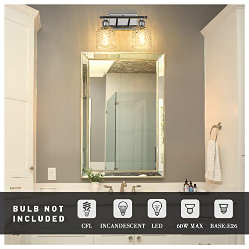 Zeyu 14 Inch Modern Bathroom Sconces, 14 Inch Vanity Lights For Mirror, Hammered Glass Shade In Chrome Finish, Zjf63B-2W Ch #TOP4